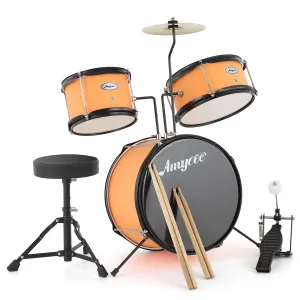 Drum Set for Beginners, 3-Piece Drum Set, Kids Drum Set with Bass Drum, 8" Suspended Cymbal, Stool, Drumsticks, Pedal