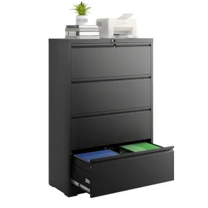 4 Drawers Lateral File Cabinet, Metal Filing Cabinet with Lock for Home Office, Wide Steel Storage Cabinet Commercial Drawer Cabinets for Legal/Letter/A4 Size Files, Assembly Required