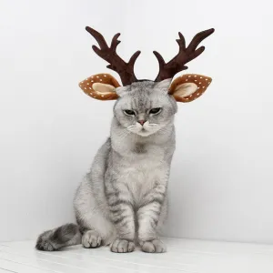 Pet Plush Antler Headband Cute Headwear Ornament for Cat with Adjustable Buckle for Christmas Party Halloween Decor Photo Color M Hoop Circumference 12in