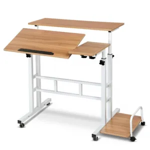Portable Standing Desk Adjustable Height 26.4"-61", Mobile Computer Desk with Wheels, Tiltable Top & CPU Stand, Rolling Laptop Table Cart for Home Office, Light Walnut