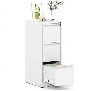 3-Drawer File Cabinet with Lock, Heavy Duty Vertical Filing Cabinets for Home Office, Secure Locking Metal Steel Storage Cabinet for Letter/Legal Size File, Assembly Required, White