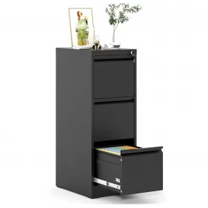 3-Drawer File Cabinet with Lock, Heavy Duty Vertical Filing Cabinets for Home Office, Secure Locking Metal Steel Storage Cabinet for Letter/Legal Size File, Assembly Required, Black