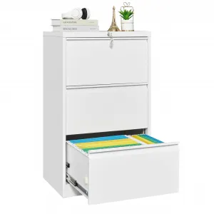 3 Drawer File Cabinet with Lock, Metal Lateral File Cabinets for Home Office, Steel Wide Filing Organization Storage Cabinets for Hanging Files Letter/Legal/F4/A4 Size, White