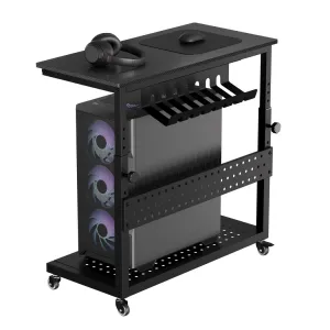 Adjustable 2-Tier Mobile Computer Tower Stand with Cable Management, Rolling CPU Holder Cart Under Desk, End Table for  Office & Home Use, Fits PC Tower/Printer, Black