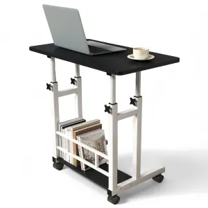 Adjustable Height Mobile Computer Desk for Small Space, Portable Rolling Writing Table with Wheels Lockable Casters, Corner Home Office Study Work Standing Desk for Bedrooms, Black
