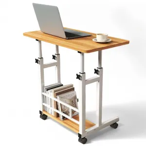 Adjustable Height Mobile Computer Desk for Small Space, Portable Rolling Writing Table with Wheels Lockable Casters, Corner Home Office Study Work Standing Desk for Bedrooms, Natural