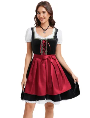 Womens German Dirndl Dress 2 Pieces Burgundy Traditional Bavarian Oktoberfest Costume S