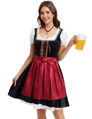 Womens German Dirndl Dress 2 Pieces Burgundy XL for Oktoberfest Beer Carnival Halloween