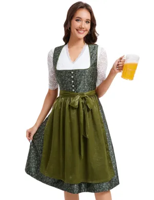 Womens German Dirndl Dress 2 Pieces Traditional Bavarian Oktoberfest Costume Army Green S