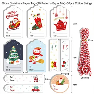 Christmas Gift Tags,50 Pcs Christmas Paper Tags Card with Cotton String and Twine String, for Christmas Gifts Wrapping DIY Craft Decoration Series 4