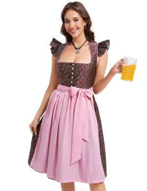 Womens Dirndl Dress Jacquard Button Two Piece Beer Bavarian Oktoberfest Halloween Costume Burgundy XL