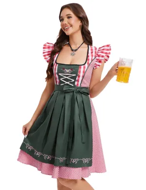 Women German Dirndl Dress 2 Pieces Costumes Traditional Beer Bavarian Oktoberfest Carnival Halloween