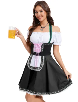 Womens German Dirndl Dress Black S Traditional Bavarian Oktoberfest Costume with Adjustable Lace Up and Apron
