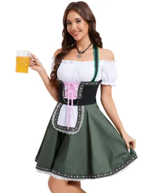 Womens Dirndl Dress Off The Shoulder Halter Beer Bavarian Oktoberfest Halloween Dress Army Green M
