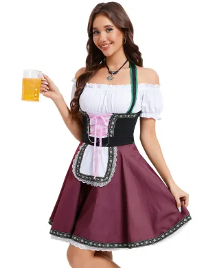 Womens German Dirndl Dress Oktoberfest Costume Wine Red L Traditional Bavarian Beer Festival