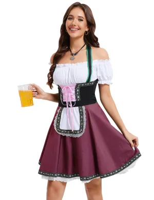 Womens German Dirndl Dress Oktoberfest Costume Wine Red XL Traditional Bavarian Style