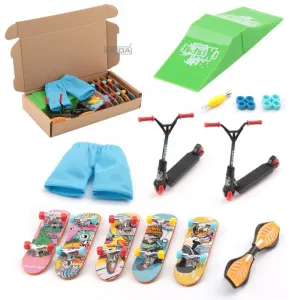 Kids Finger Skateboard Set Creative Fingertip Toys Finger Scooter Ramp Accessories Set with Causal Pants Indoor Home Toys