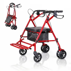 2 in 1 Rollator Walker for Seniors with Seat, Foot Pedal, Lightweight Steel, Foldable, Adjustable Height, 6" Wheels, 299lb Capacity, Travel Friendly