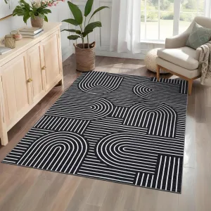 Large Area Rug 10x13 Rainbow Striped Indoor Carpet Black Non-Slip Stain Resistant