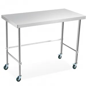 48"L x 24"W x 35"H Stainless Steel Table with Wheels, Kitchen Restaurant Prep Metal Table Countertop, Open Base, Silver