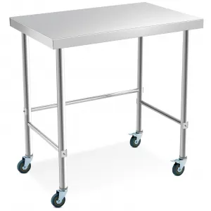 36"L x 24"W x 35"H Stainless Steel Table with Wheels, Kitchen Restaurant Prep Work Metal Table, Open Base, Silver
