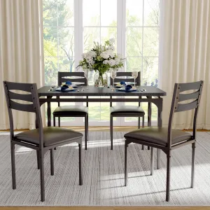 5 Piece Industrial Dining Table and Chair Set with Spiral-Patterned Legs for Kitchen and Dining Room, Black