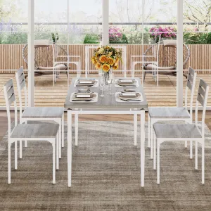 5 Piece Industrial Dining Table and Chair Set with Spiral-Patterned Legs for Kitchen and Dining Room, Grey