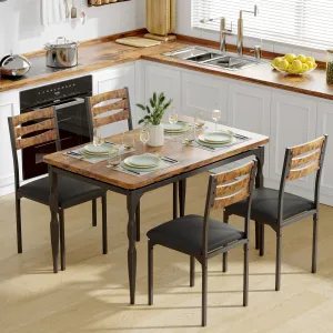 5 Piece Industrial Dining Table and Chair Set with Spiral-Patterned Legs for Kitchen and Dining Room, Brown & Black