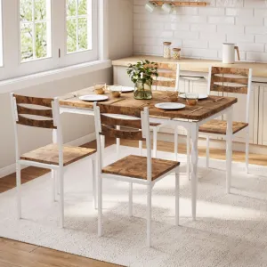 5 Piece Industrial Dining Table and Chair Set with Spiral-Patterned Legs for Kitchen and Dining Room, Brown & White