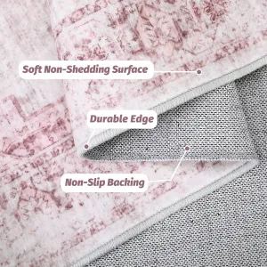 8x10 Pink Rugs for Living Room, Soft Vintage Large Area Rugs for Bedroom Boho Farmhouse Low Pile Non-Slip Washable Indoor Carpet Rugs for Living Room Dining Room Home (Pink, 8'x10')