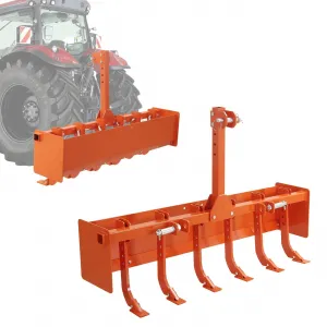 55" Heavy Duty Box Blade for Tractor - 6 Adjustable Scarifier Shanks, 3-Point Hitch, Reinforced Carbon Steel, CAT-0 & 1 Compatible, Land Leveling