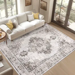 6x9 Area Rugs for Living Room Washable, Soft Vintage Large Neutral Bedroom Rugs, Boho Farmhouse Low Pile Non-Slip Indoor Throw Carpet Rugs for Bedroom Dining Room (Taupe, 6'x9')