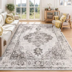 10x13 Area Rugs for Living Room Washable, Soft Vintage Large Neutral Bedroom Rugs Boho Farmhouse Low Pile Non-Slip Indoor Carpet Rugs for Dining Room (Taupe, 10'x13')