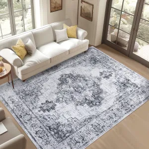 6x9 Living Room Rugs, Soft Vintage Large Area Rugs for Bedroom Boho Farmhouse Low Pile Non-Slip Indoor Carpet Rugs for Living Room Dining Room Home (Grey, 6'x9')