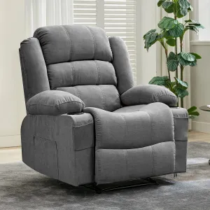 Oversized Recliner Chair for Adults, Widen Overstuffed Breathable Fabric Lounge Chair with 2 Cup Holders & Side Pockets Soft Lazy Lounge Sofa Chair Sofa for Relaxation, Gray