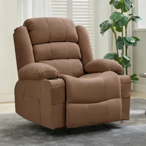 Oversized Recliner Chair for Adults, Widen Overstuffed Breathable Fabric Lounge Chair with 2 Cup Holders & Side Pockets Soft Lazy Lounge Sofa Chair Sofa for Relaxation, Brown