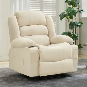 Oversized Recliner Chair for Adults, Widen Overstuffed Breathable Fabric Lounge Chair with 2 Cup Holders & Side Pockets Soft Lazy Lounge Sofa Chair Sofa for Relaxation, Beige