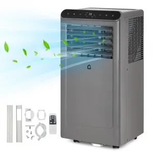 10,000 BTU Portable Air Conditioner with Dehumidifier, Cooling, Fan 3-In-1, Drainage-Free Cooling, Cools Up to 450 Sq. Ft. with Remote Control, Gray