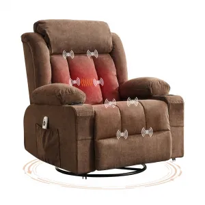 Rocker Recliner Chair with Heat and Massage, Manual Recliner 360° Swivel Oversized Chairs for Adults, Lazy Boy Single Sofa Seat with 3 Positions, 2 Side Pockets, Cup Holders, and USB Ports