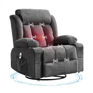 Rocker Recliner Chair with Heat and Massage, Manual Recliner 360° Swivel Oversized Chairs for Adults, Lazy Boy Single Sofa Seat with 3 Positions, 2 Side Pockets, Cup Holders, and USB Ports