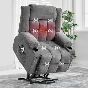 Wide Electric Power Lift Recliner Chair with Massage & Heat – Ideal for Seniors, 3 Positions, USB Charging, Cup Holders, Side Pockets