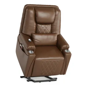 Electric Power Lift Recliner Chair Sofa, Power Lift Chair for Seniors, 3 Adjustable Positions, Side Pockets and Cup Holders, USB Charging Ports, Remote Control, Perfect for Living Room, Brown
