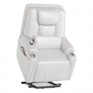 Electric Power Lift Recliner Chair Sofa, Power Lift Chair for Seniors, 3 Adjustable Positions, Side Pockets and Cup Holders, USB Charging Ports, Remote Control, Perfect for Living Room, White