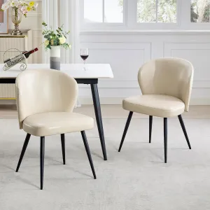 Set of 2 Modern PU Dining Chairs with Steel Legs for Dining Room and Kitchen, White