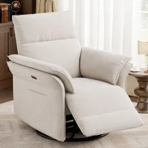 Power Swivel Glider Recliner with USB Port, 270° Swivel & Double-Layer Armrests, Rocking, Power Recline, Chenille Upholstered Fabric Chair for Living Room, Nursery, Beige