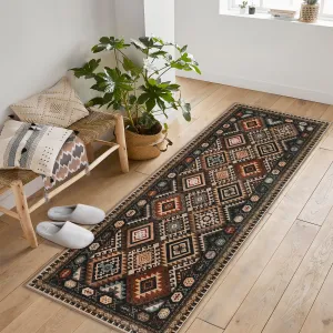 Washable Modern Area Rug Geometry Style Bohemian Rustic Geometric 2'x6' Brown for Bedroom Kitchen Living Room
