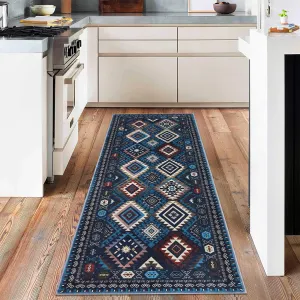 Area Rug Machine Washable Non-Slip Low Pile Geometric Print for Living Room Bedroom Nursery Entryway, Various Sizes, Multi-Color
