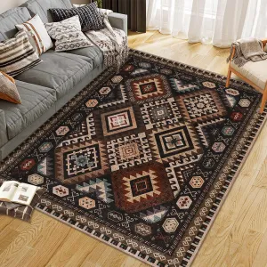 Area Rug Machine Washable Non-Slip Low Pile Geometric Print Western Style for Living Room Bedroom Nursery Entryway, Multi-Size, Multi-Color