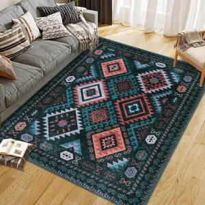Area Rug Machine Washable Non-Slip Low Pile Geometric Print for Living Room Bedroom Nursery Entryway, Multiple Sizes, Various Colors
