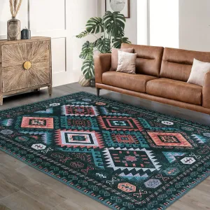 Washable Modern Area Rug Geometry Style Bohemian Rustic Geometric 8'x10' Green for Bedroom Kitchen Living Room